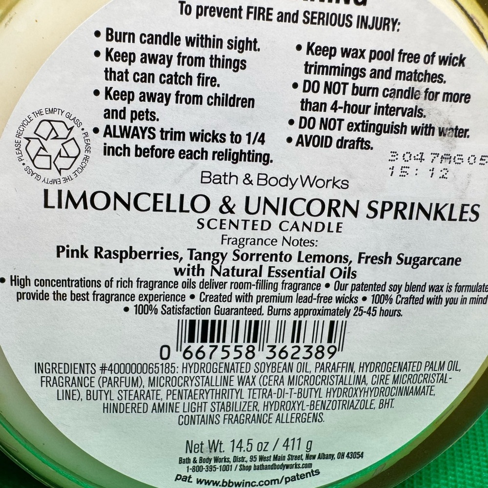 Limoncello & Unicorn Sprinkles / PB&J Ice Cream Set of 2 BBW 3-Wick Candles NWT - Picture 4 of 5